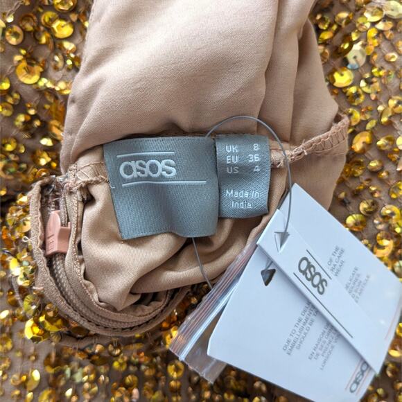 ASOS Modern Batwing Sleeve Midi Dress Sequin Gold Women Small Size 4 - Picture 5 of 16